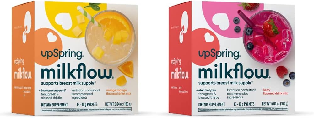 UpSpring Milkflow Electrolite Breathfeating Supplement Mix dengan Fenogreek 124; Berry dan Orange Mango Flavor 124; Lactation Suplemen ke Supply Breevered Sehat & Mengembalikan Electrolytes *