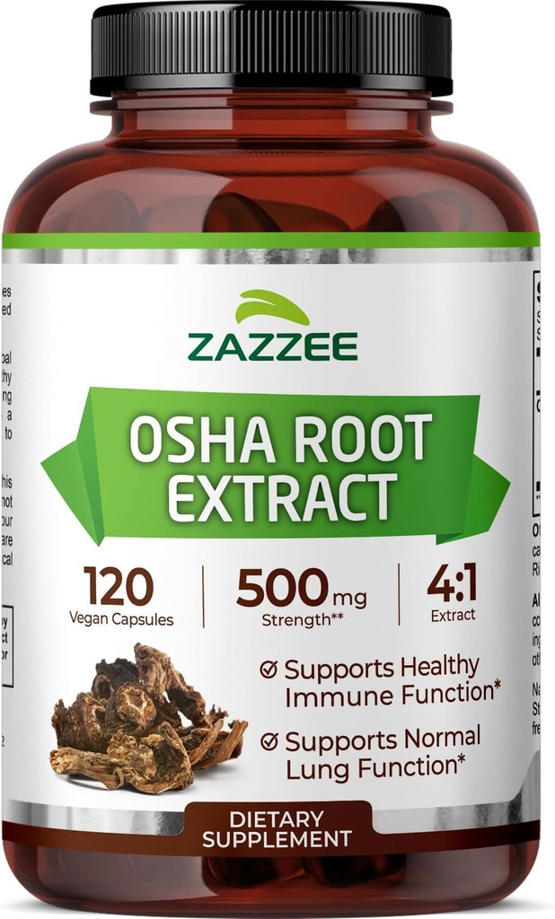 Zazzee OSHA Root 4: 1 Ekstraksi, 500 mg Kekuatan, 120 Vegan Capsules, 4 Bulan Suply, konsentrasi dan standardisasi 4X Ekstrak, 100% Vegetarian, Ligusticum porteri, All- Natural dan Non-GMO