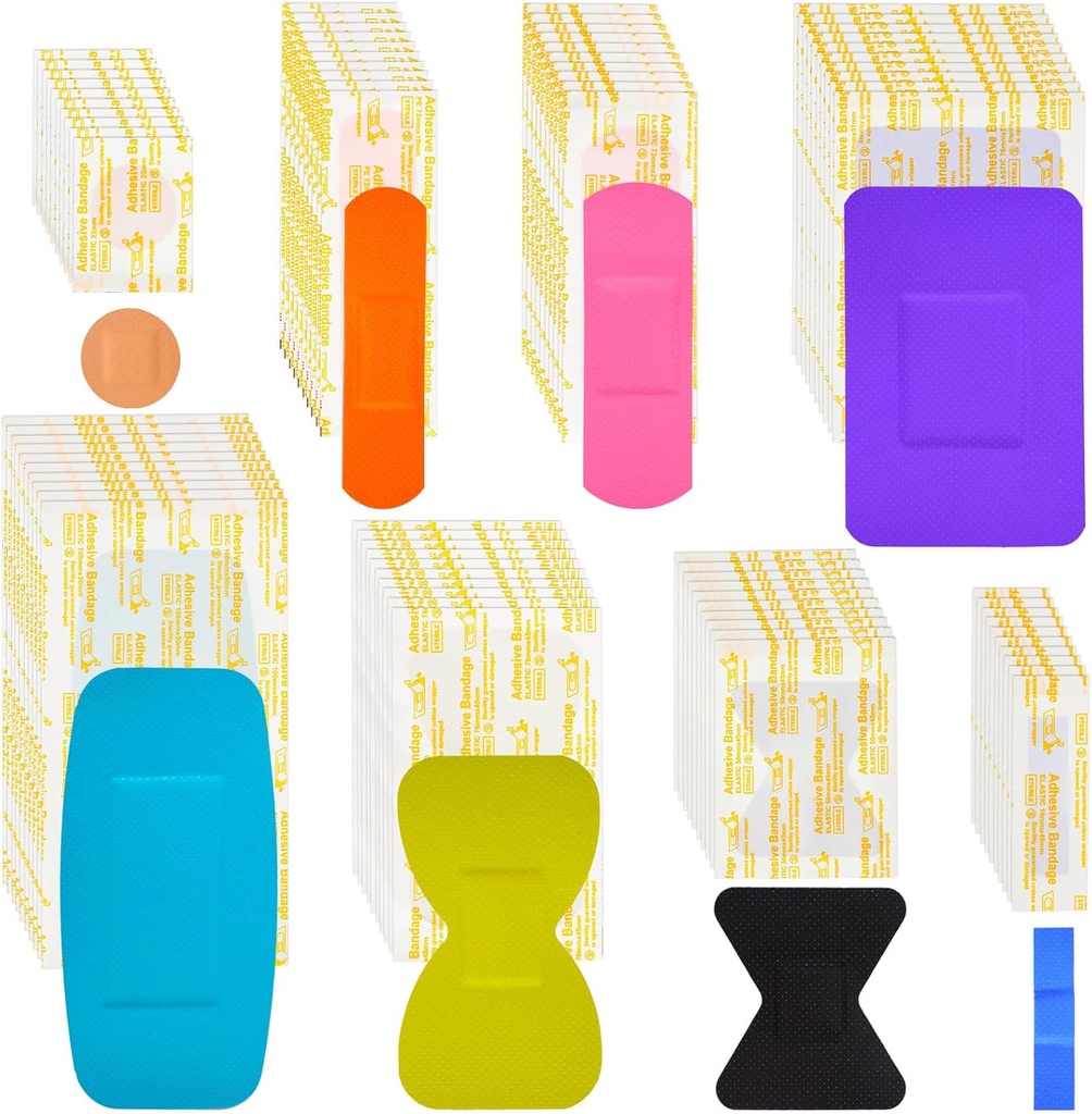 Lounswier 720 Pcs Variety Bandages Pack Asdisported Sizes Fingertip Bandages Waterproof Bandrable Adhesive Bandages Bulk untuk Perban Perban Pertama Wund Care Blister (Warna Vivid)