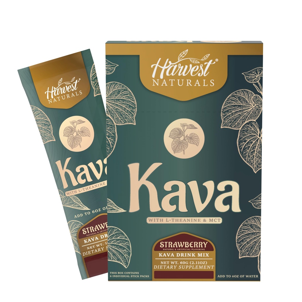Kava Extract dengan L- Theanine & MCT Minum Mix 124; Strawberry Flavor 14; OnTheGo Sticks Tambahkan ke Air 124; 6 Tongkat (6 Hamba)