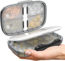 Travel Pill Organizer - Kasus Kedokteran Airtight untuk Traveling Portable Pharmacy Box dengan Label Vitamin Container 8 Comment Medication Holder Capacity Daily (Black-2)