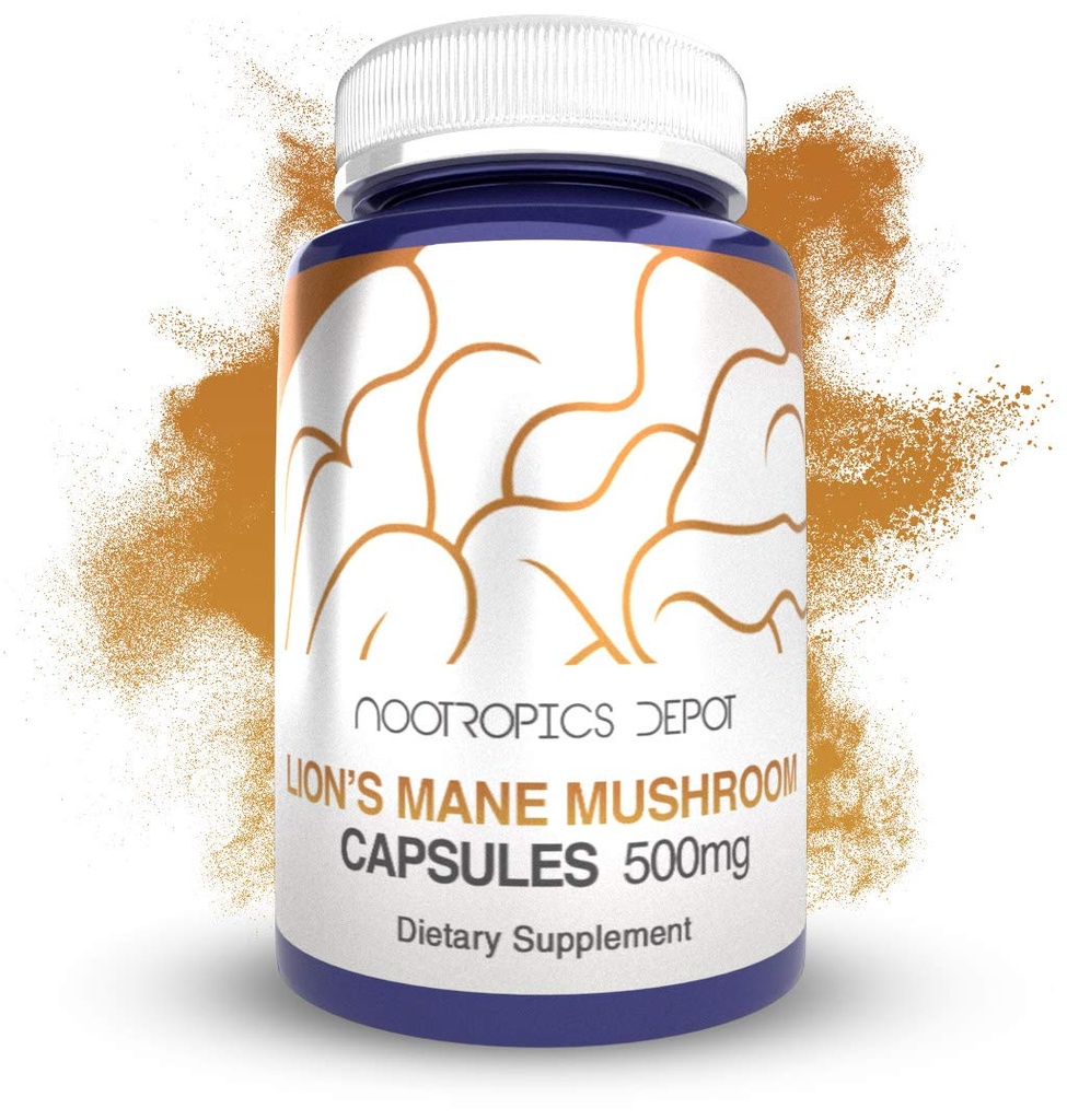 Nootropics Depot Lions Mane Mushroom Capsules 124; 500mg 124; 60 Count 124; Hericium erinaceus 1.24; Whole Fruiting Body Mushroom Extract 124; Brain Health Supplemen 126; Neuroprotective + Boosts Mood