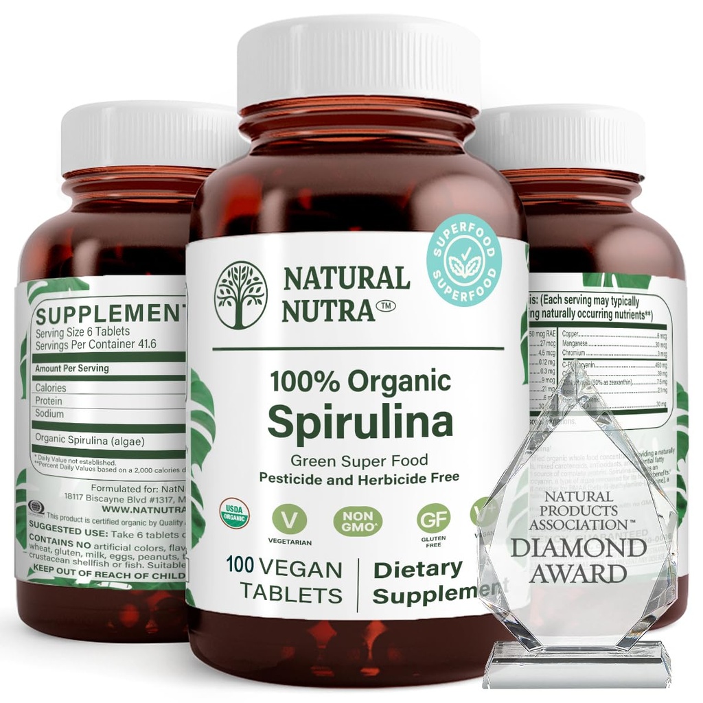 Nutra Alam 100% USDA Organik Spirulina Tablet, Membantu Mempertahankan Fat Tubuh, Promotes Kesehatan Hati, Promoses Sistem kekebalan Tubuh, Membantu Meningkatkan Metabolisme, Promoses Kebal, 300mg, 100 Bible Vegan