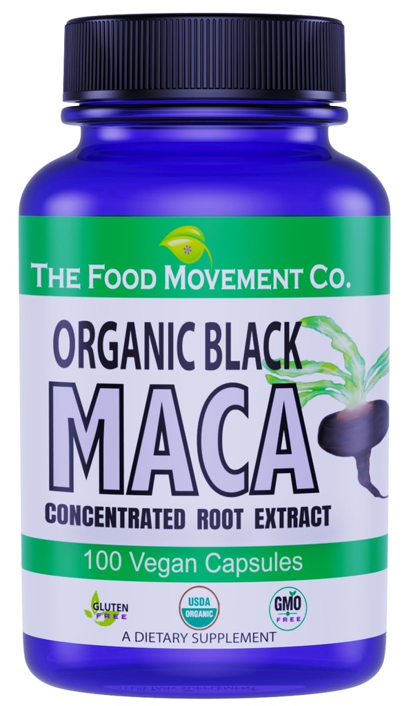 Black Maca 500mg 60 Capsules - Organik, None-GMO, Vegan, Gluten Free- Black Maca Root Supplemen untuk Whole Body Wellness