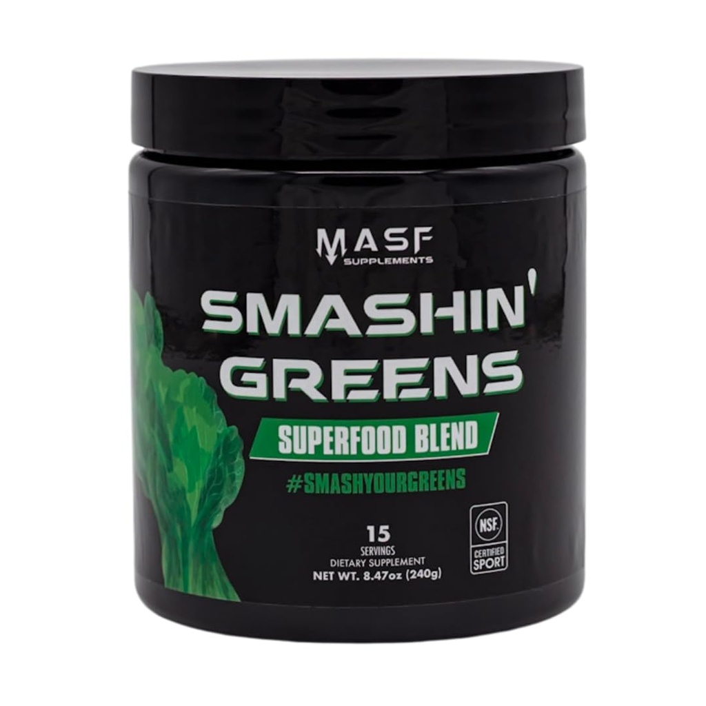 Suplemen MASF Smashin 'Greens Superfood Organic Blend - 15 Pelayan - 15 Energi Boost, Dukungan Ammune, Kesehatan Digetical dengan Ganja Organik, Spirulina, Chlorella - NSF Cerfufied
