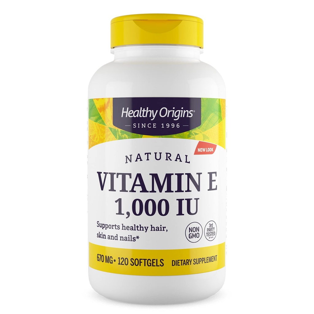 Origins Sehat Vitamin E, 1,000 IU (Alam) Campuran Tokopherol - Vitamin E Suplemen - Gluten- Free & None-GMO Skin, Rambut & Nails Vitamin - 120 Softgels