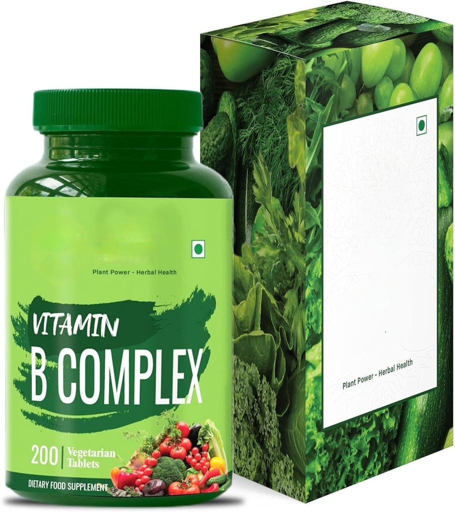 Kompleks Vitamin B 100% RDA - 200 Tablet / Capsules - B Vitamin Suplemen (B1, B2, B3, B5, B6, B9, B12), Hijau