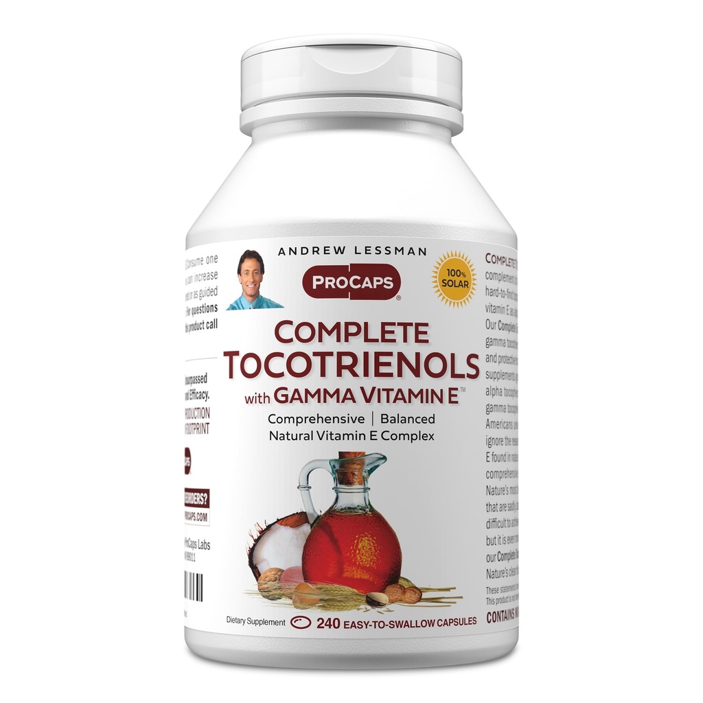 ANDREW LESSMAN Complete Tocotrienols with Gamma Vitamin E 240 Softgels - Eight Forms of Vitamin E (Alpha, Beta, Gamma, Delta Tocotrienol). Antioksidan kuat. Tidak Ada Alamat