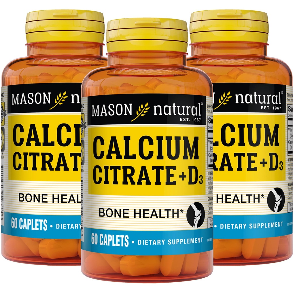 Maston NATURAL Calcium Citrate Plus Vitamin D3, 6 Month Supply, Strengthens Muscle Fungsi & Bone Health, 3 Pack