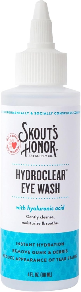 Honor HydroClear Eye Wash dengan Acid Hyaluronic, 4oz Bottle - Non-Diobati, Daily Eye Care for Dogs & Cats