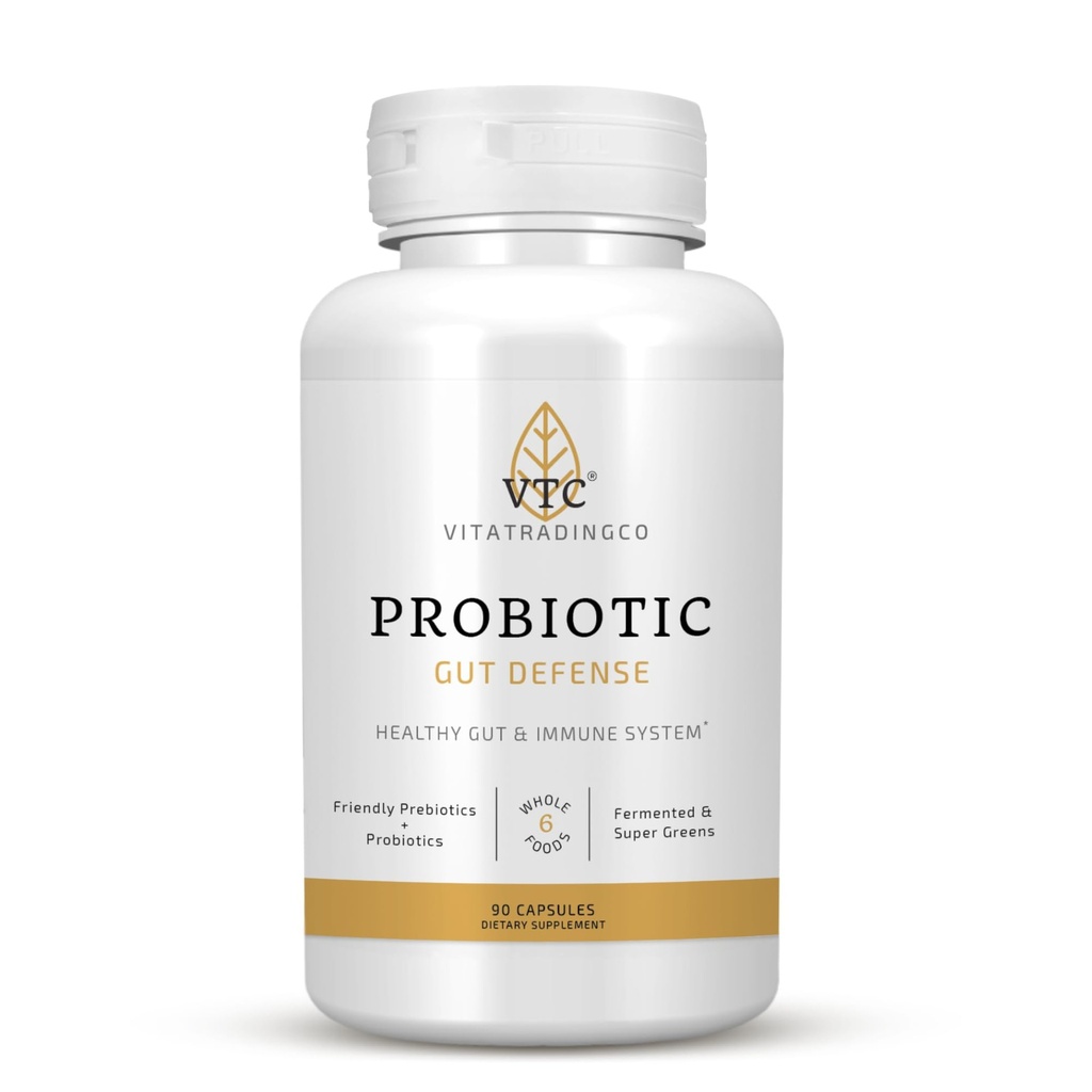 VTC VitaTradingCo, Probiotic Gut Defense 124; Progres and Prepotics for Gut Health & Distrable 124; 1 Milyar CFU dengan Whole Food Base 124; 90 Capsules