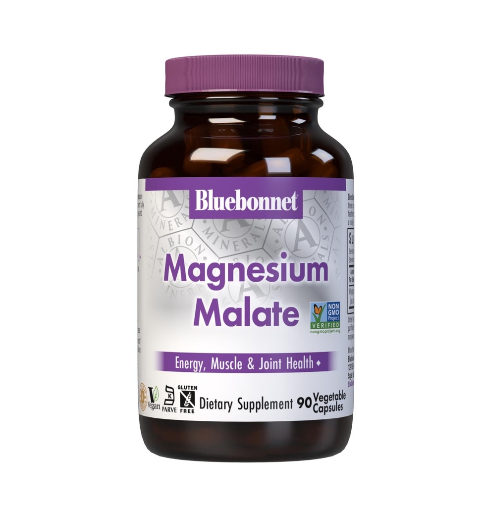Bluebonnet Nutrition Magnesium Malate Vegetable Capsules - Support Energy, Muscle & Joint Health - Non-GMO, Vegan, Kosher Certified, Gluten- Free, 90 Count