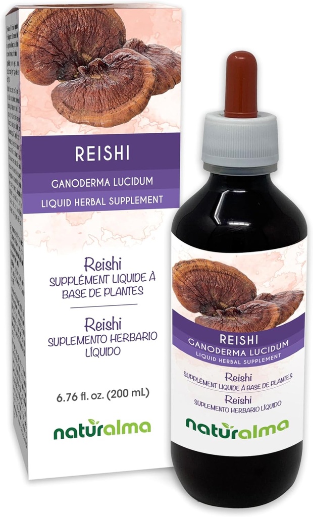 Reishi Reishi (Ganoderma lucidum) Fungus atau Mushroom Alcohol- Free Tincture - 6.76 km oz Liquid Extract in Drops - Herbal Supplemen - Vegan