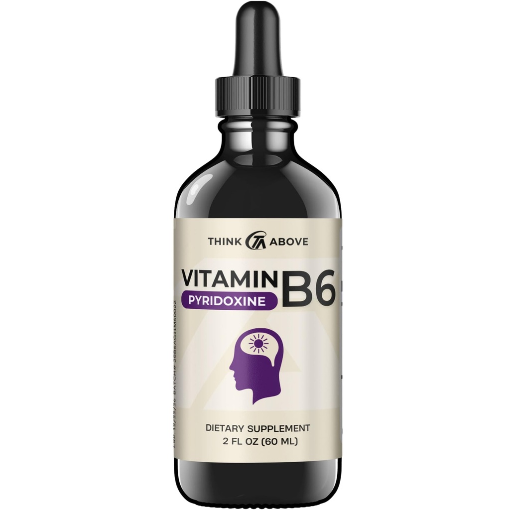 Vitamin B6 Liquid Drops - Pyridoxine hcl - Fast Absorbing - Dukung Fungsi Otak, Immune System, Nervous System dan Mood - 17 mg 1000% DV - Filler Free - 30 Day Suppply - (2 oz) Untuk Dewasa