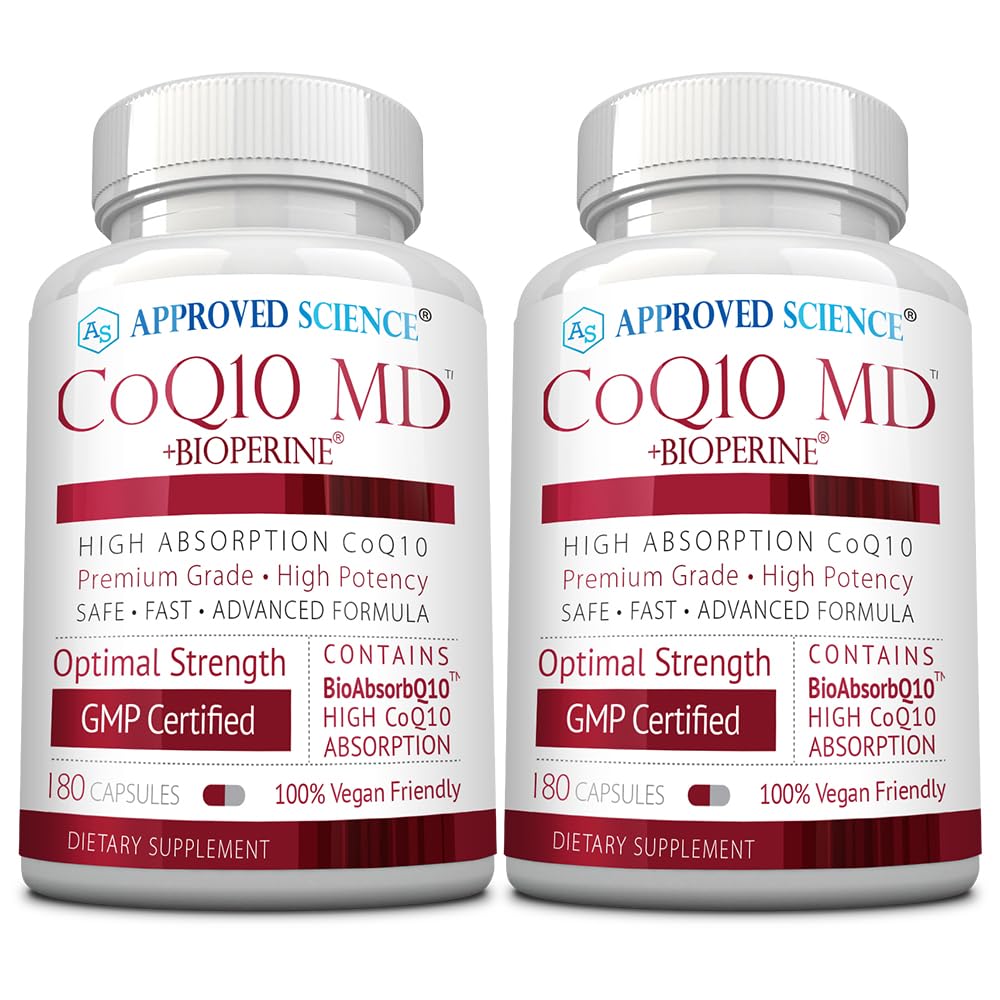 Approved Science ® CoQ10 MD - Ekstra Kekuatan 300mg CoQ10 Murni dengan BioPerine ® untuk Penyimpangan Lebih Cepat - Dukungan Optimal - 6 Bulan Suppply
