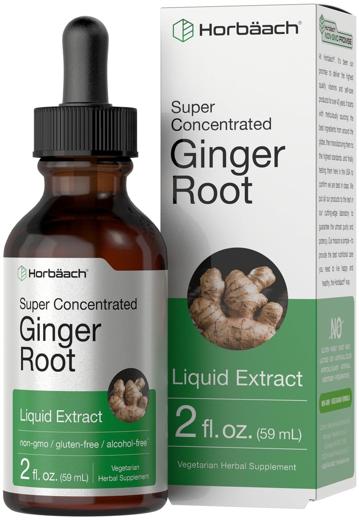 Horbäach Ginger Root Extract Liquid 124; 2 oz 124; Alkohol Free Supplement £124; Super konsentrasi 124; Vegetarian, Non- GMO, Gluten Free