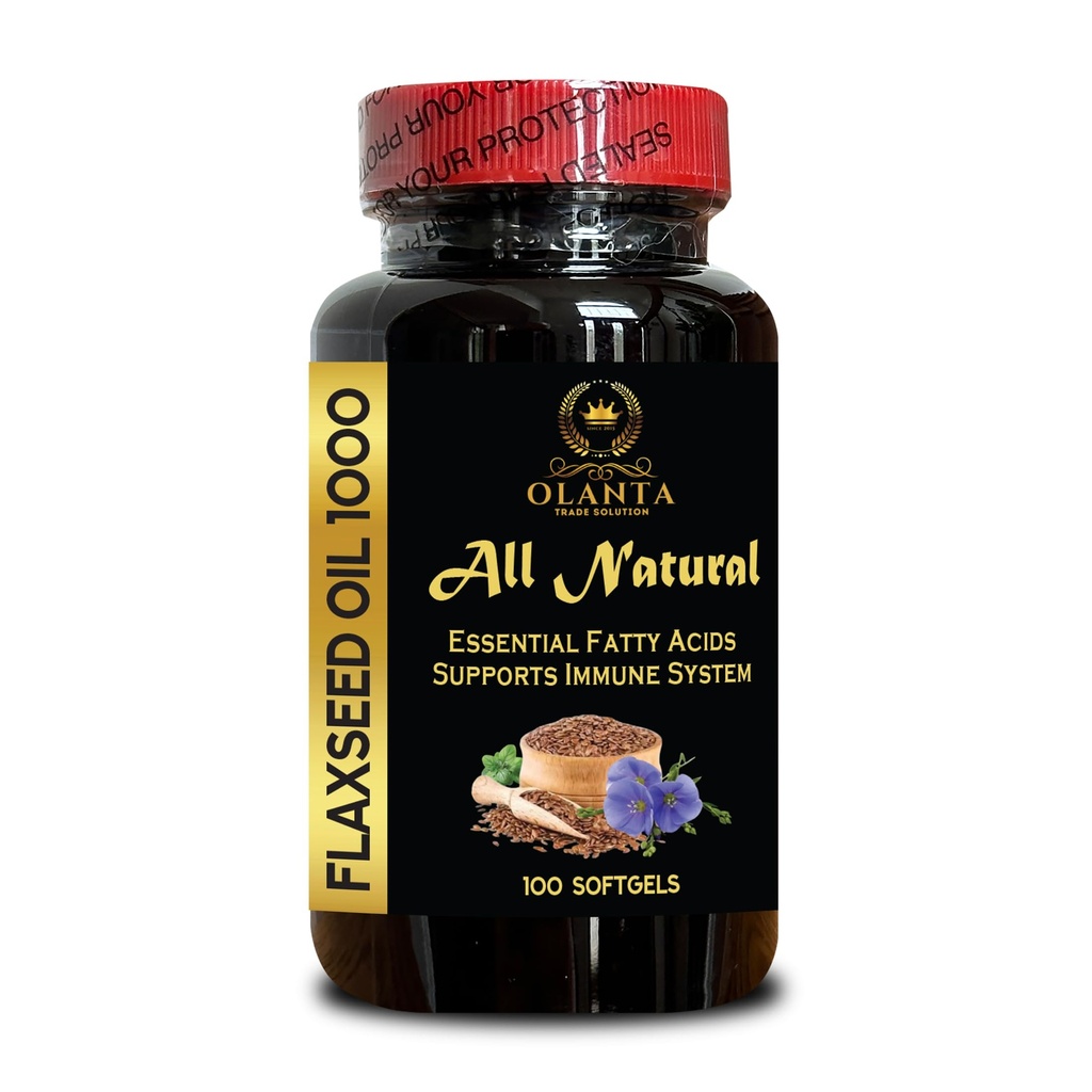 Flaxseed Oil 1000 mg Softgels – Plant-Based Omega 3 Capsules, Supports Cognitive Function, Skin Hydration, Hair Smoothness & Digestive Balance Support - 1 Bottle 100 Capsules