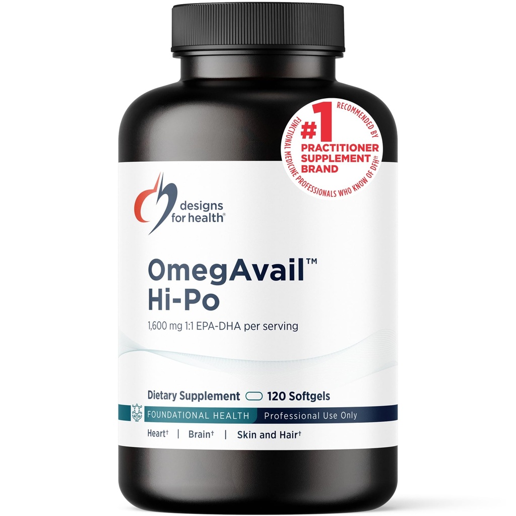 Desain untuk Kesehatan Omegavail Hi- Po - TG (Triglyceride) Omega-3 Tambahan Minyak Ikan, 1600mg EPA / DHA per Serving dengan Lemon + Vitamin E untuk meminimalkan Rasa Ikan (120 Softgels)