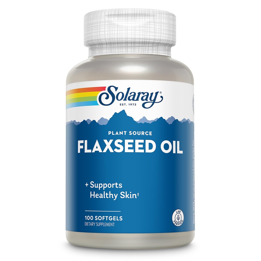 SOLARAY Flaxseed Oil 3000 mg dengan Omega 3 6 9, Flax Benih Softgels untuk Kesehatan Skin, Triple Omega Suplement, Non-GMO, Gluten Free, Lab Verifikasi - 60-Day - 33 Pelayan, 100 Softgels