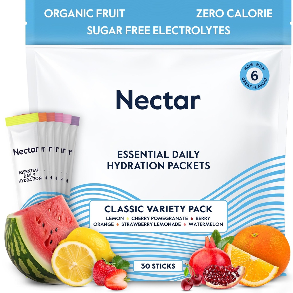 Paket Hidration Nektar - Paket Bubuk Elektrolytes - Sugar Free & 0 Calorie - Organic Fruit Liquid Daily IV Electrolytes Powder for Dehydration Relief and Rehydration (Variety 30 Pack)
