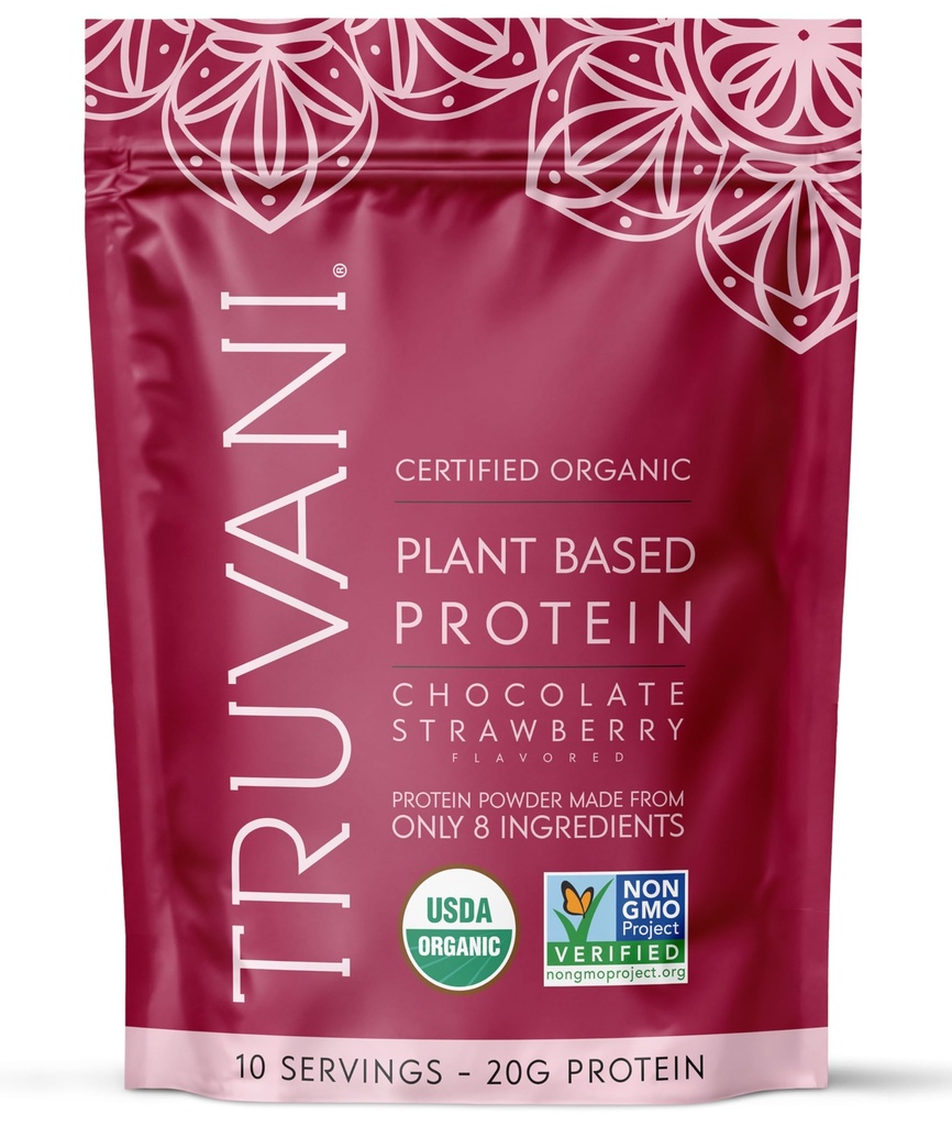 Truvani Vegan Pea Protein Powder 124; Chocolate Strawberry 124; 20g Organic Plant Based Protein 124; 10 Servings