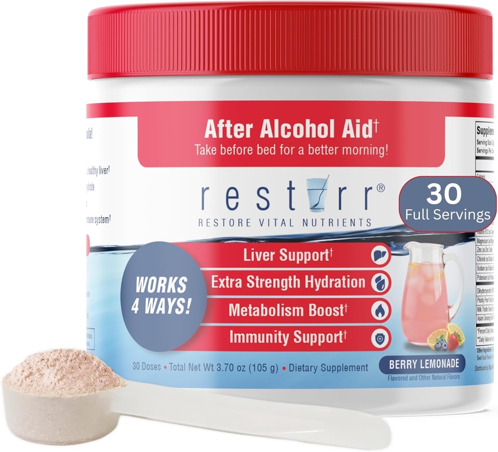 restrurr Setelah Bantuan Alkohol & Pemulihan: Mendukung Kesehatan Liver, Boosts Metabolisme dan Support The Immune System with DHM, Milk Thistle, B-Complex, Hidration. 30 Deses