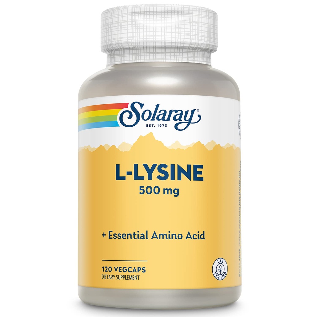 SOLARAY L Lysine 500 mg Capsules - Freeman Formulir Amino Acids Suplemen - Kuat Wellness Dukungan dengan L-Lysine Amino Acid - Lab Diverifikasi, 60- Hari Jaminan, 120 hamba, 120 VexCaps