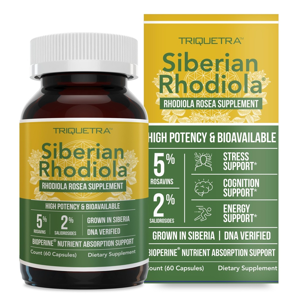 Max Strong Siberian Rhodiola: Rhodiola Rosea 5% Rosavin, 2% Salidroside & BioPerine ® untuk Enhanced Absorpsi - Membantu Dukungan Stres, Energi & Fokus * - Tumbuh di Siberia, DNA Verifikasi (60 Capsules)