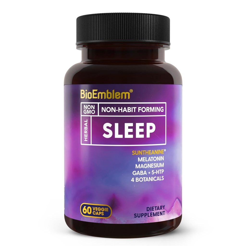 BioEmblem Natural Sleep Aid untuk orang dewasa dengan Melonatin, Valerian Root, Suntheanine & More After4; Healthy Sleep Suppplement; Herbal Pill 124; 60 Capsules