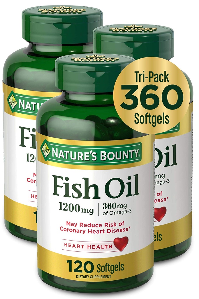 Nature 's Bounty Fish Oil, 1200 mg, 360mg dari Omega- 3, 120 (3 Pack, 360 Total) Softgels 120 Softgeels