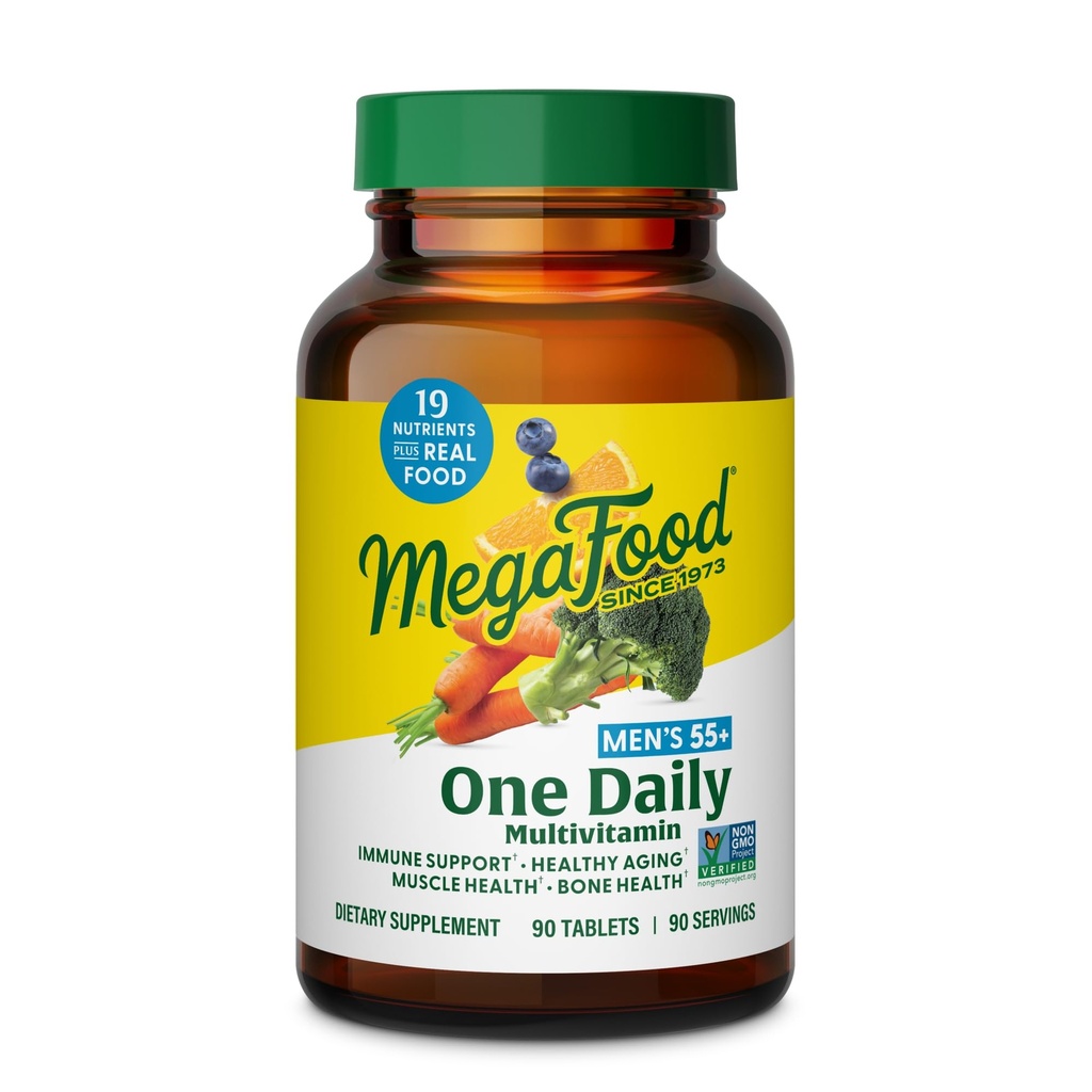 MegaFood Men 's 55 + Satu Harian - Multivitamin untuk Pria dengan Vitamin B12, C, D & Zinc - Optimal Aging & Imune Supplemen - Vegetarian - Dibuat tanpa 9 Food Allergens - 90 Tab