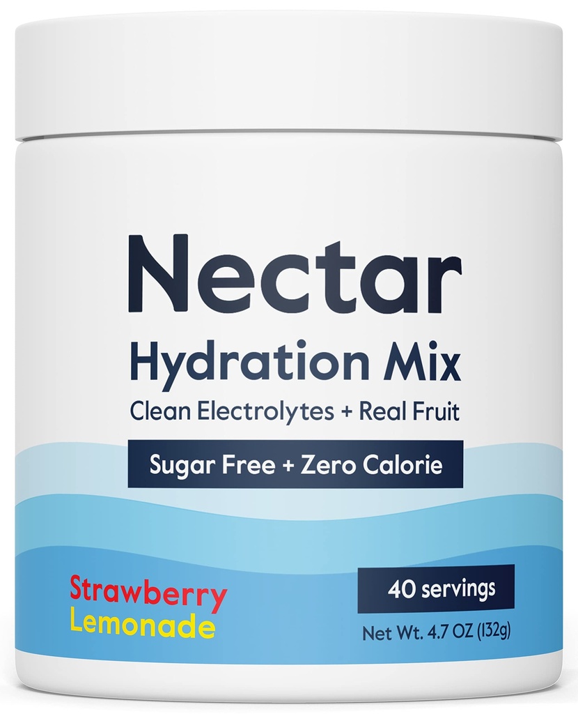 Nectar Sugar Free Electrolytes Powder - Organic Fruit No Sugar or Calories - Hidration Pounder for Dehydration Relief and Rehydration - Keto and Paleo (Strawberry Lemonade 40 Serving Tub)
