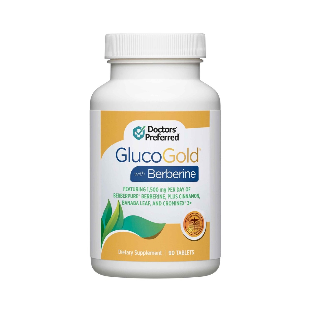 GlucoGold dengan Berberine, Cinnamon berpusat, Kromium, Ekstrak Daun Banaba (90 Tablet)