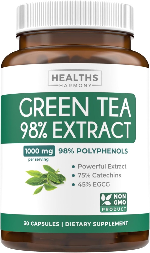 EGCG Green Tea Extract Capsules - Super High Potsule Green Tea Pills Antioxidant Rich Formula Packed with Polyphenols Catechin & EGCG - 500mg Per Capsule - Non-GMO & Made in USA (Ukuran Trial)