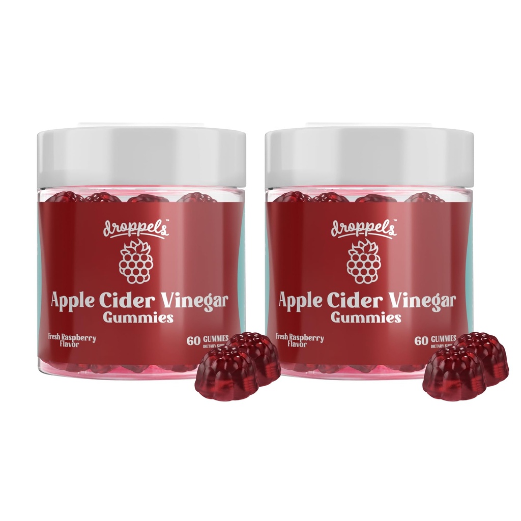 Droppel Apple Cider Vinegar Gummies 10000mg with Beet Root & PRoot 124; Non-GMO, Vegan-Friendly, Gluten Free 124; Supports Dibuble, Metabolisme, Energy & Imune Health 124; Raspberry Flavor