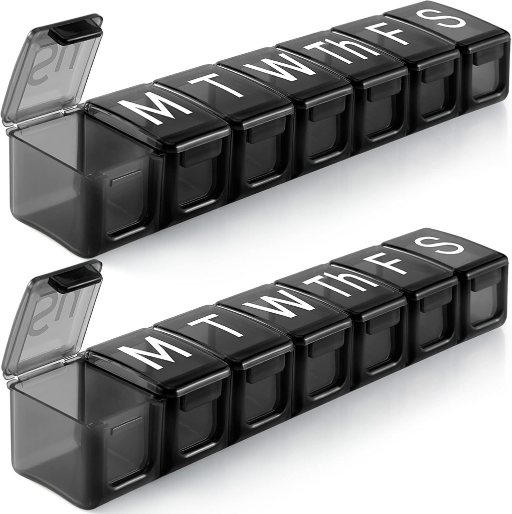 2 Kemasan Ekstra Large Weekly Pill Organizer, BPA Free Pill Box 7 Day dengan Kompartemen XL untuk Minyak Ikan, Kasus Penyelundup Obat-obatan untuk Vitamin, Suplemen