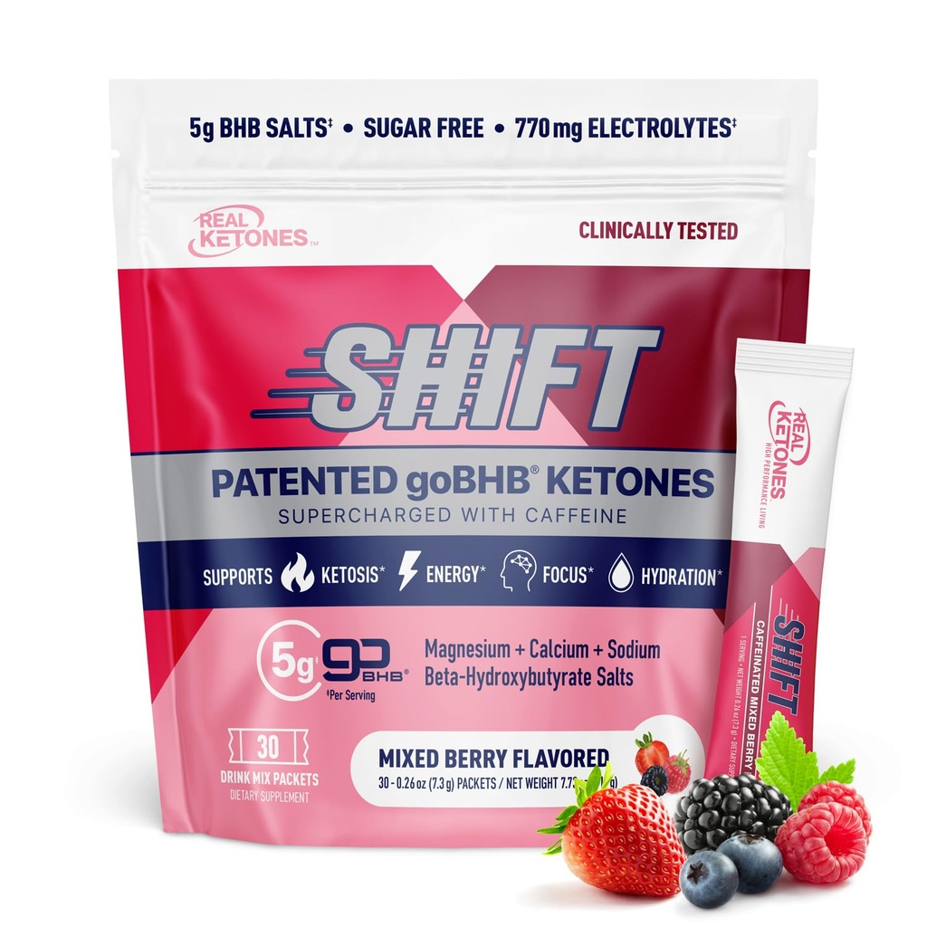 Real Ketones BHB Exotious Ketones Minum Paket Mix Keto Electrolytes Powrents No Sugar dengan 4 Main Fasting Electrolites Plus Hydrating Pattened Keto BHB - 30 Count Mixed Berry Caffeine