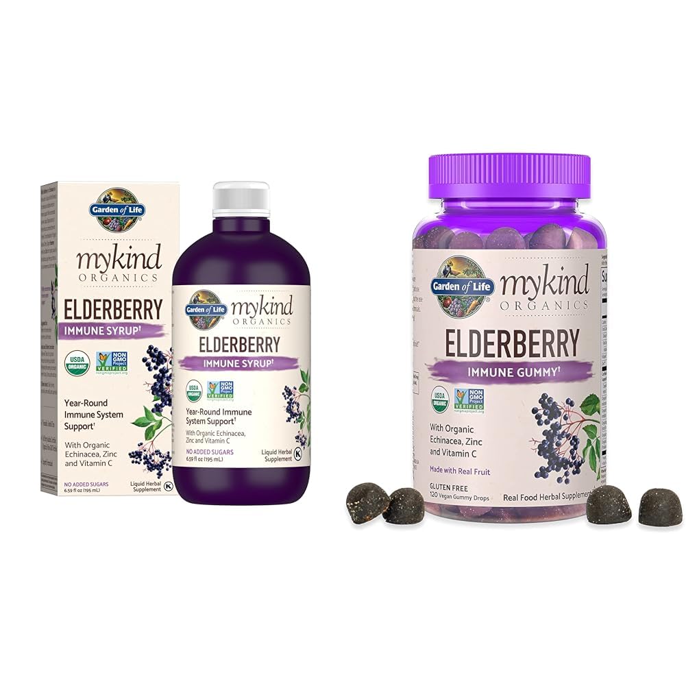 Garden of Life Organics Plant - Based Elderberry Ammune Syrup 6.59 lf oz & Organics Elderberry Gummies for Dewats & Kids