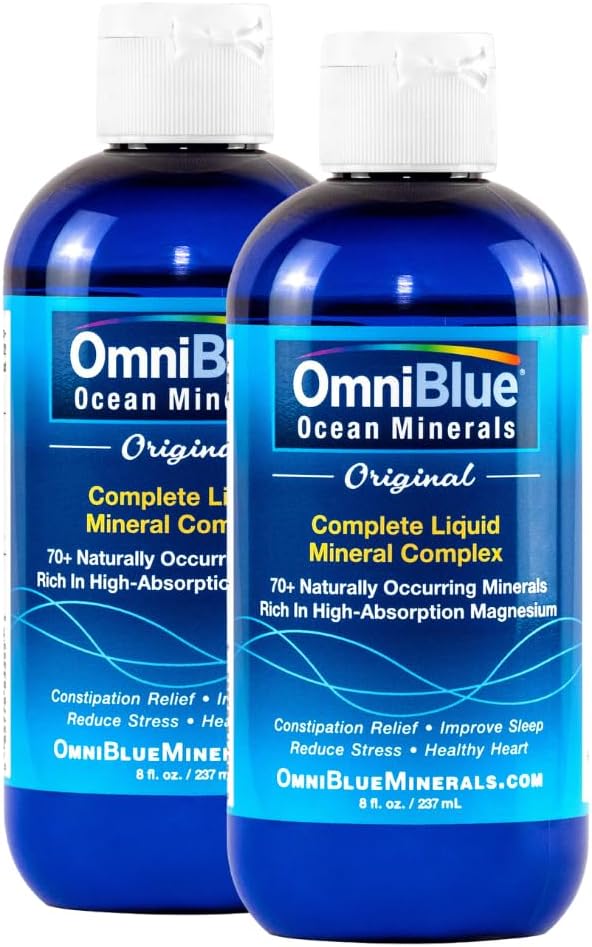 OmnieBlue Ocean Minerals - 70 + Trace Minerals & Liquid Magnesium - Potasium, Chloride- Rendah Sodium - Dukungan Alam untuk Tidur, Hambus, Regularitas, Hidrolasi & Keseimbangan Electrolyte (2- Pack 8oz)