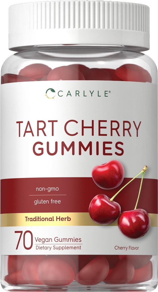 Carlyle Tart Cherry Gummies 124; 2000mg 124; 70 Count 124; Cherry Flavor 124; Vegan, Non-GMO, dan Gluten Free Formula