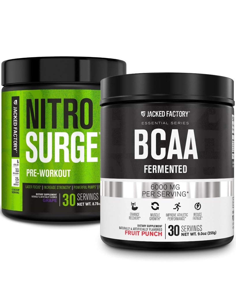 Jacked Factory Nitrospush Pre- Workout di Grape & BCAA di Fruit Punch for Muscle Building and Recovery