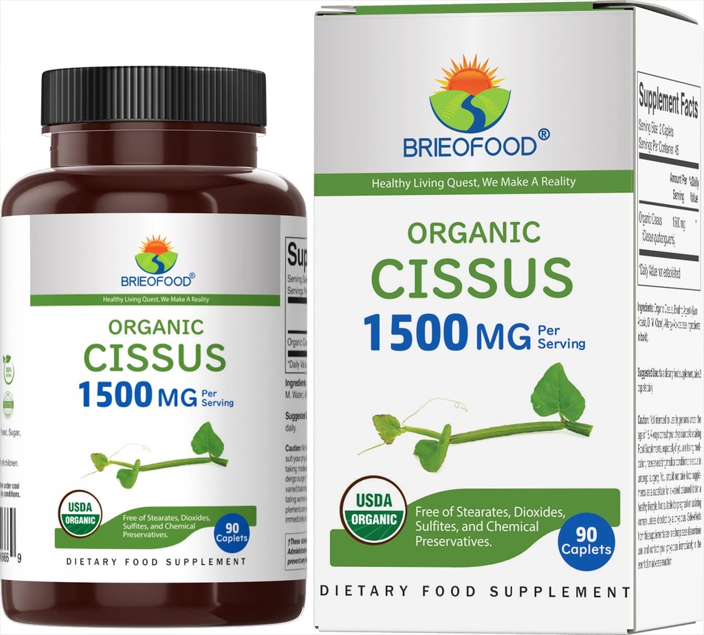Brieofsood Organic Cesphs Quadrangularis 1500mg, 45 Servings, Vegetarian, Gluten Free, 90 Vegetarian Tablet