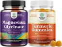 Bundle of Pure Magnesium Glycinate 400mg Per Serving for Mood Sleep and Relaxation and Turmeric Gummies for Dewasa Peach Flavor - Ekstra Kekuatan Dukungan Gabungan