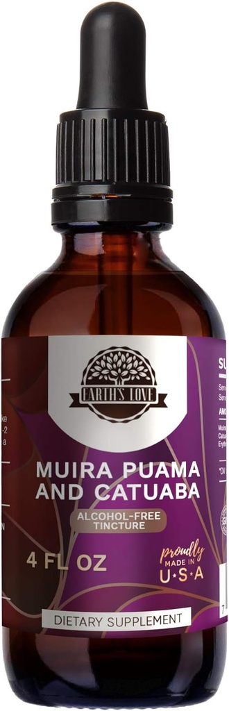 Cinta Bumi - Muira Puama dan Katuba Alcohol- Free Herbal Extract Tincture, Super- konsentrasi (Ptychopotalum Oyacoides dan Trichilia catigua, Erythroxylum vaciniicorlium) Fried Herbs (4 Fl Oz)