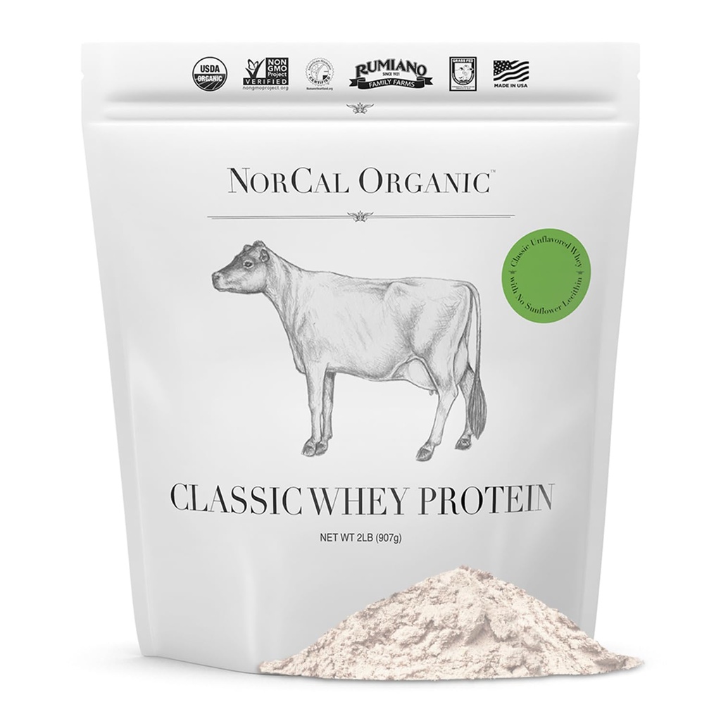 NorCal Organic - Klasik Whey Protein - 100% Grass- Fed dan Grass- Selesai - UNFLAVORED - Lecie- Free - 2lb Bulk