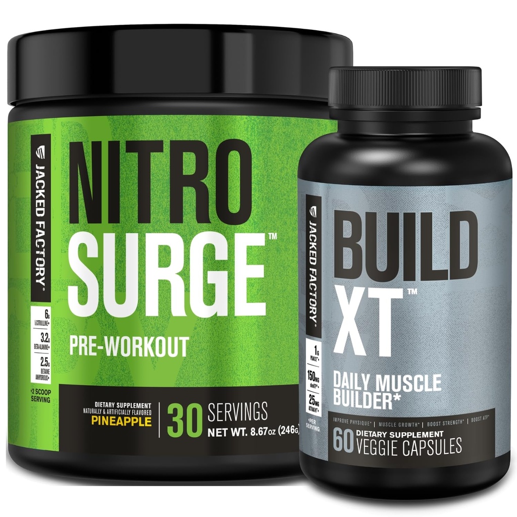 Jacked Factory Nitrospush Pre- Workout di Pineapple & Build Forward Muscle Bundle untuk Pria & Perempuan