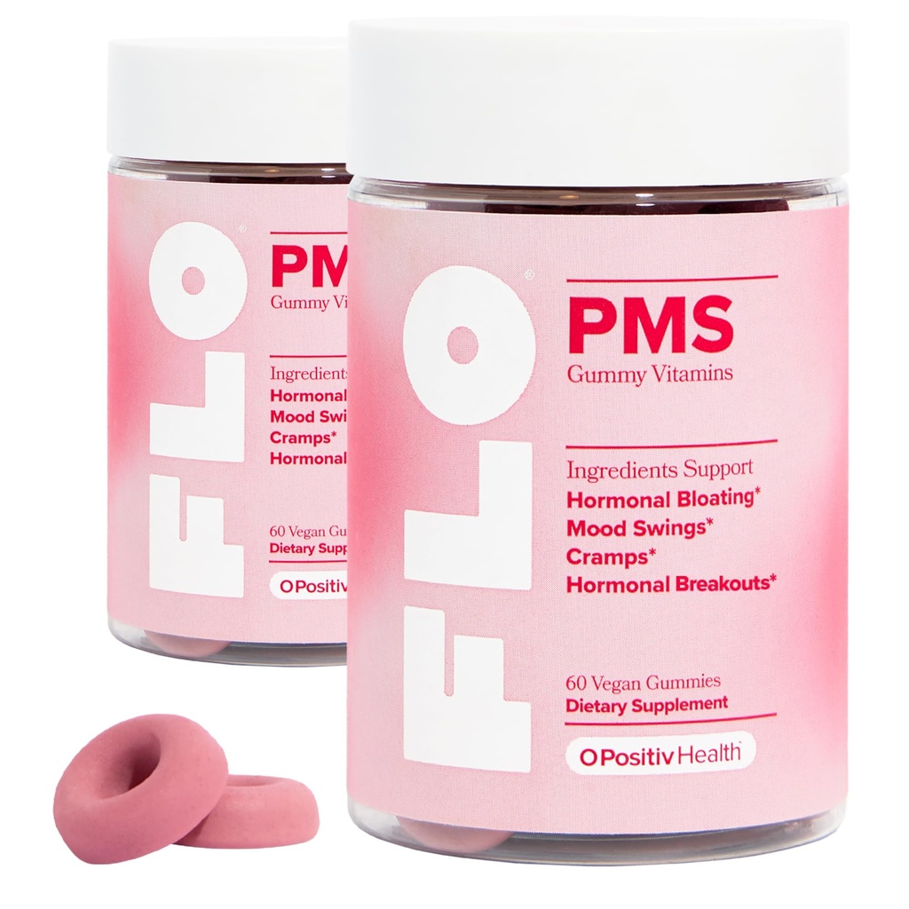 O Positiv FLO PMS Gummies for Women - Proaktif PMS Relief - Target Hormonal Breakout, Bloating, Kram, & Mood Swings with Chasteberry, Vitamin B6, & Lemon Balm - PMS Gummies (Paket 2)