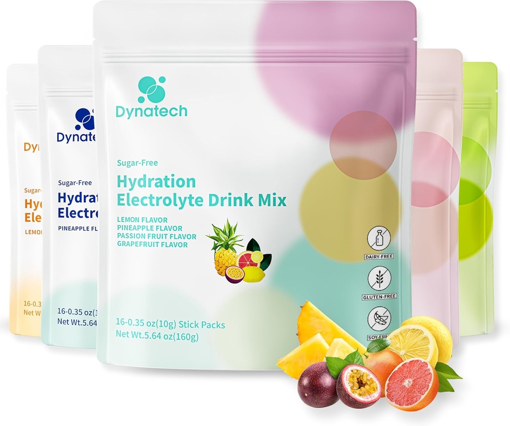 Dynatech Zero Sugar Electrolite Drink Mix - Variety Pack - Hidration Powder Paket dengan 10 Electrolite & Vitamins 124; Non-GMO, Gluten Free, Vegan Electrolytes Pawder Pawkers 124; 16