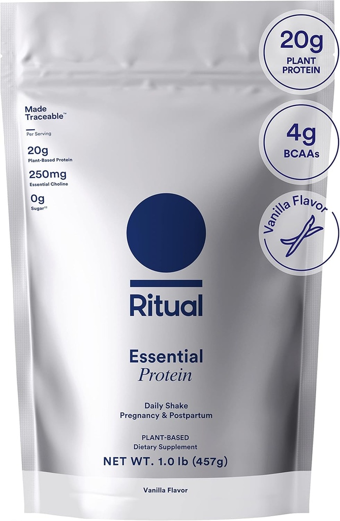 Kholin untuk mendukung Prenatal, Postpartum, & Lactation, 20g Protein Pea Organik dari Farms Regeneratif di Amerika Serikat, Gluten Free, Plant Based, Sugar Free Vanilla, 1Lbs
