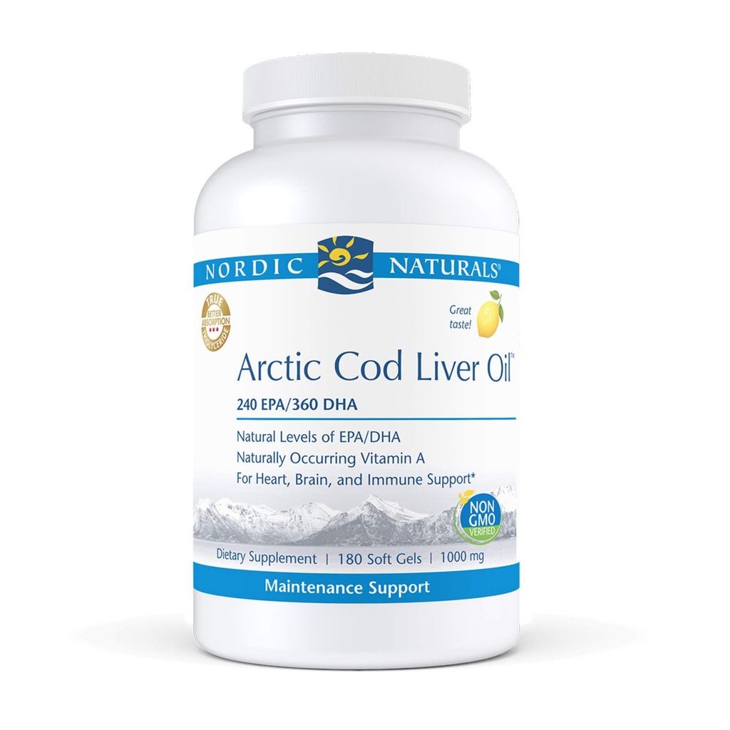 Nordic Nacials Pro - Arktik Cod Liver Oil CLO, Mendukung Heart and Brain Health - Limon - Flavored 180 Soft Gels